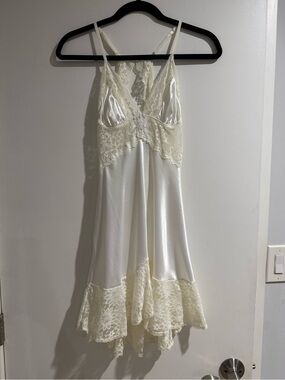 Ivory Lace Trim Satin Slip Chemise
